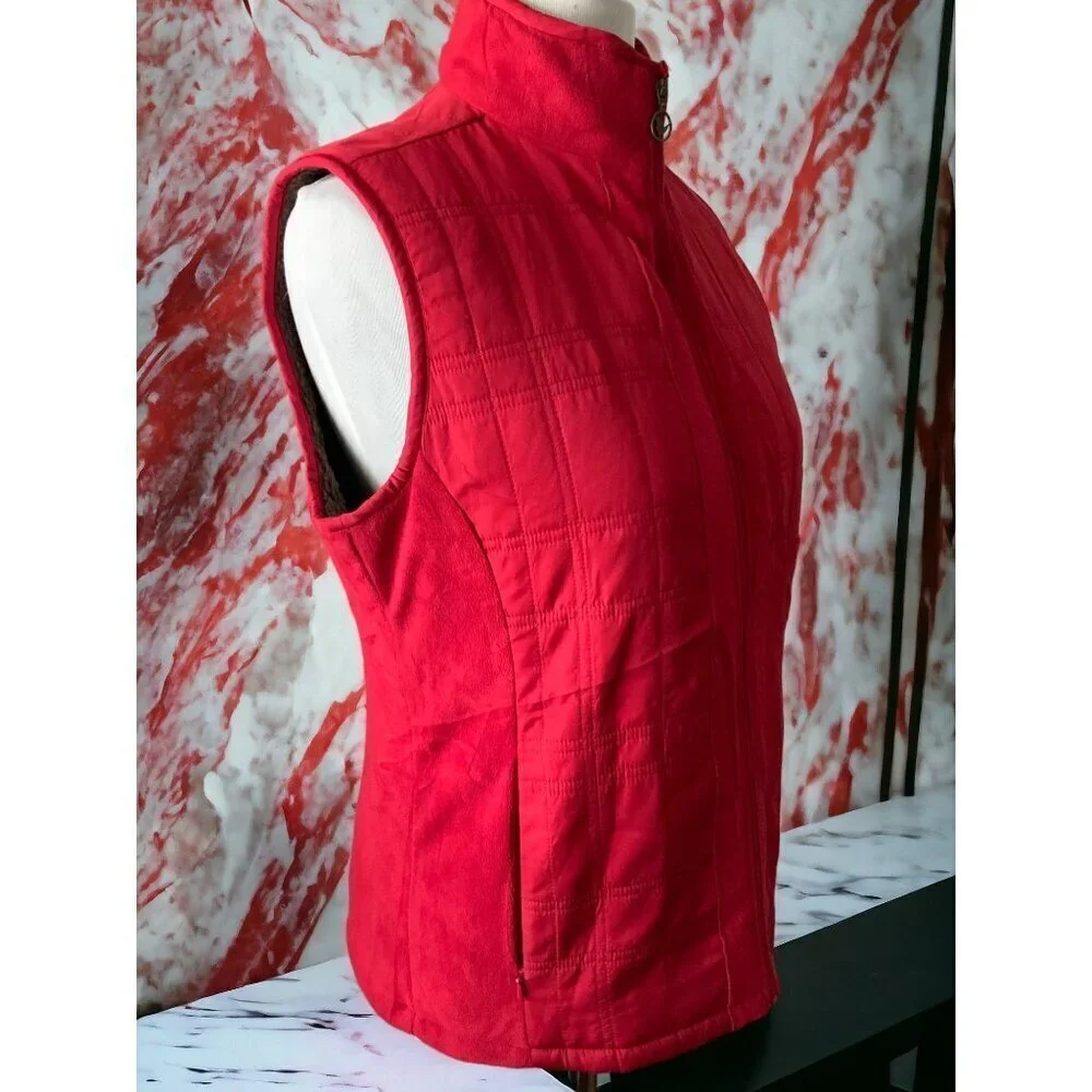 Columbia solid red sleeveless quilted fleece lined zip front vest ladies Small - Picture 5 of 7